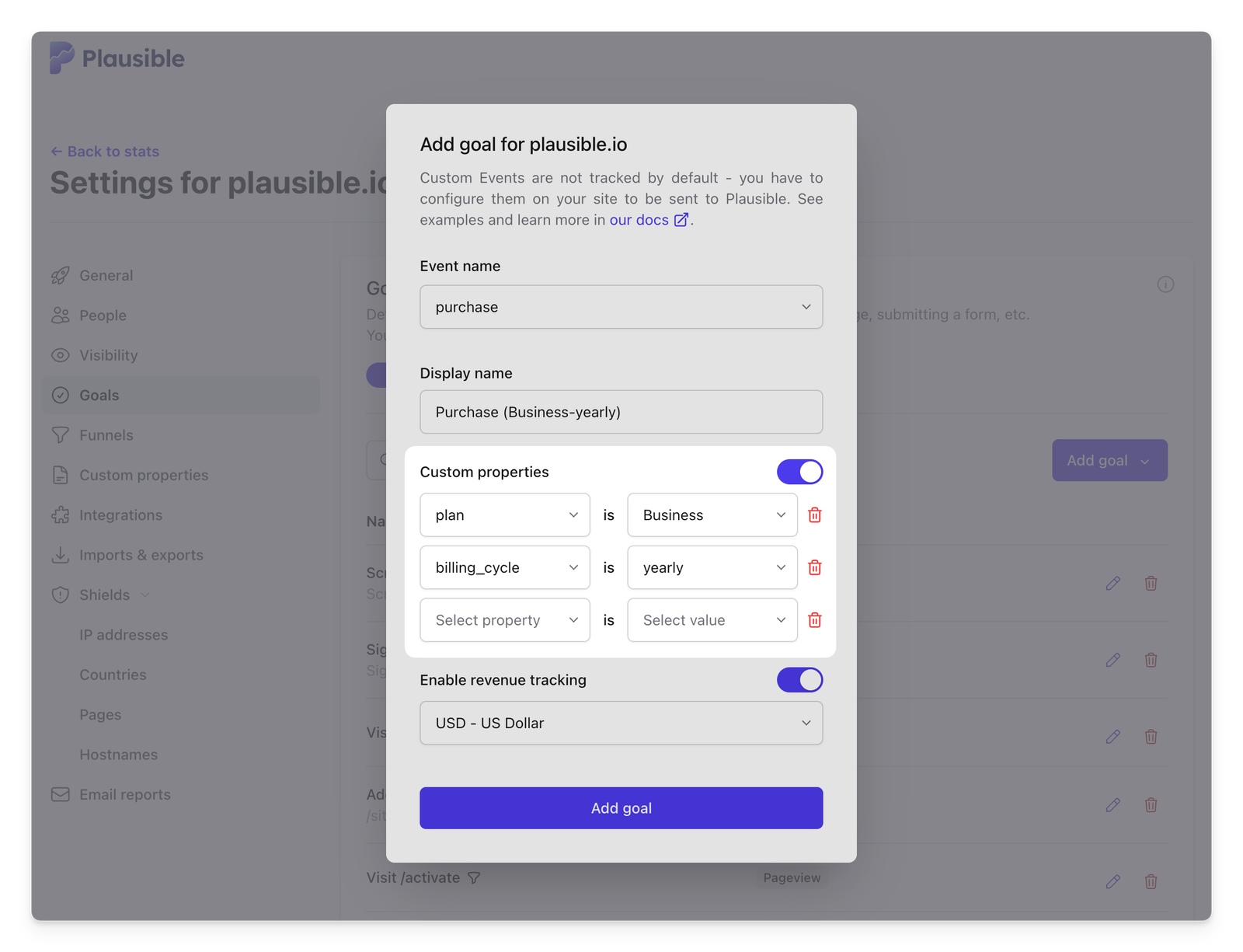 goals with custom properties in plausible analytics goals with custom properties in plausible analytics
